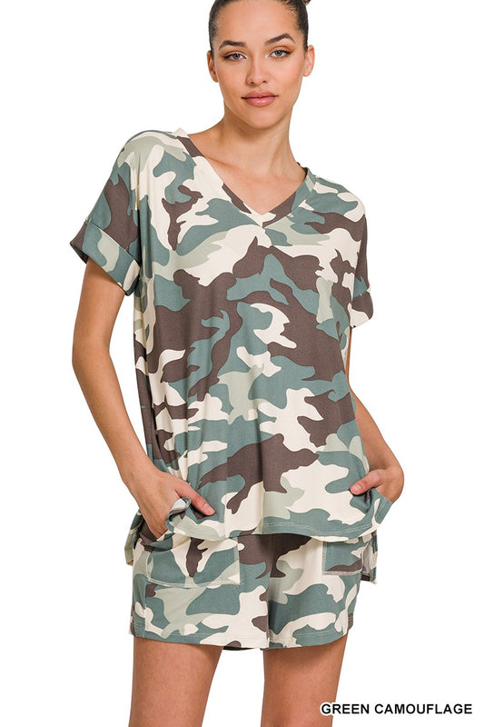 Camo Shorts Set In Green