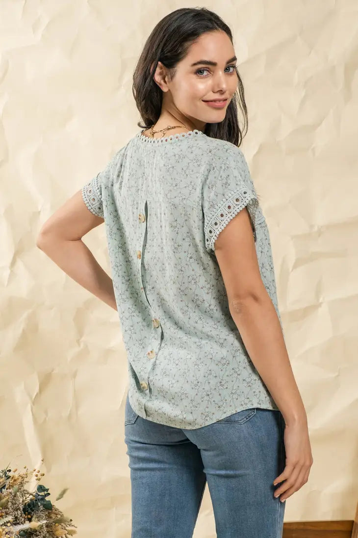 Button And Lace Top Mint