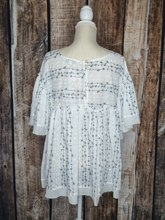 White Babydoll Top With Flowers