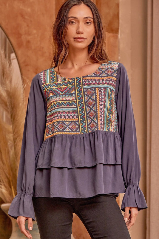 Blue Aztec Top